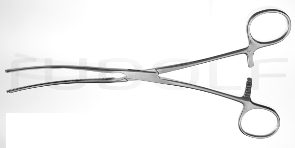 RU 6553-22 / Pinza Intestinal Kocher-Atrauma, Curva, Dentado De Bakey, 22 cm