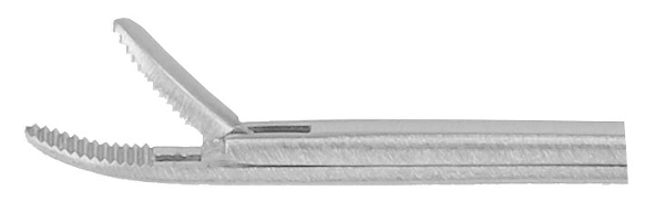 RU 7890-32 / Micro Ear Forceps, Curved Right, Serrated, Shaft Length 8 cm - 3 1/4",