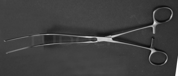 RU 6553-28 / Pinza Intestinal Kocher-Atrauma, Curva, Dentado De Bakey, 28 cm