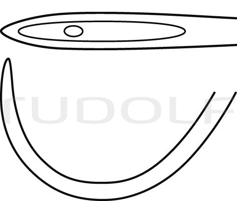 RU 6108-03 / Ago Per Legatura Deschamps, Acuto, Per Mano Destra, 20 cm, Curvo A Sinistra