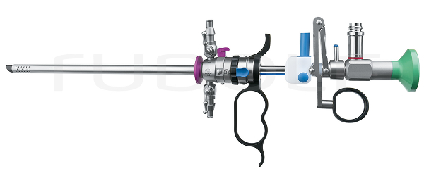 RC260-112 / Dauerspül-Aussenschaft für Resektoskop 26 Ch, Drehbar, Click System, Violett, Rundum Perforiert