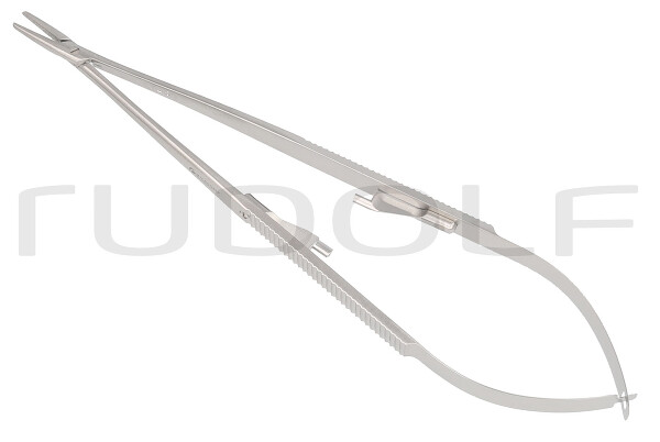 RU 5852-18G / Needle Holder Microgrip, Stand., Flat Hdl. Str., W. Ratchet, 18cm, 7"