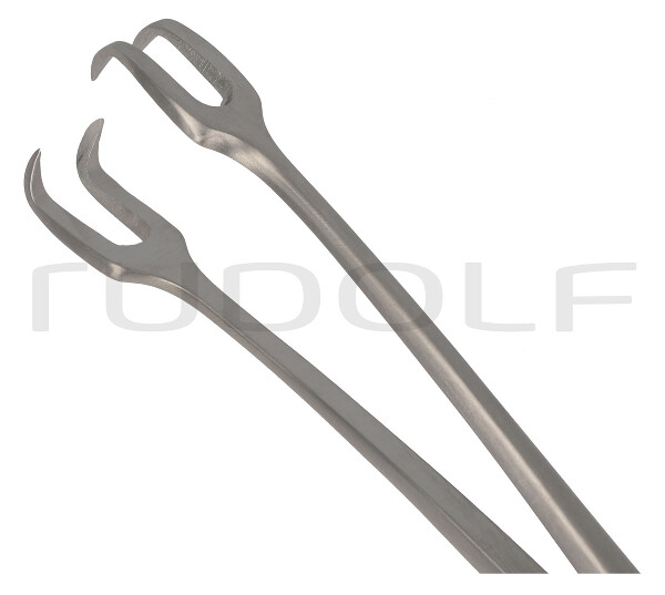 RU 7181-24 / Tenáculo Uterino Schröder, Curvo, 2x2D. 24 cm