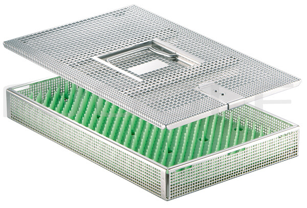 CS050-004 / Panier Mini, 270 x 170 x 35 mm Tapis À Picots, Silicone, D. La Base 2 Porte-Instruments Dans Le Couvercle