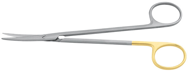 RU 1334-18WS / Forbice Per Preparazione Metzenbaum, Cv, TC, Ondullata, Chiusura Rotonda, 1 Anello Dorato, 18,0 cm
