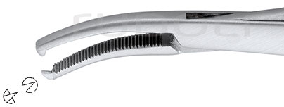 RU 3166-13 / Haemostatic Forceps, Raimondi, Curved Sideways, 1x2 Teeth, 12,5 cm
/5"
