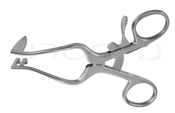 RU 4690-02 / Retractor Plester, Blade Right Solid, Pointed; Blade Left 2 Teeth, Blunt, Spread 55 mm, 11 cm - 4 1/4"