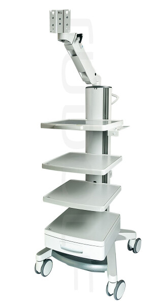 IM403-003 / Chariot, Avec Bras Flexible 1 Colonne Portante, 4 Tablettes, Tiroir Support Pour Tête De Caméra