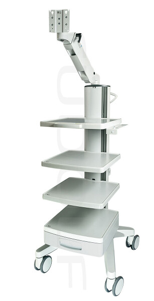 IM403-004 / Chariot, Avec Bras Flexible 1 Colonne Portante, 4 Tablettes, Tiroir Support Pour Tête De Caméra