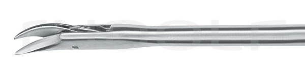 RU 8650-03/06 / Mcr. Scissors, Cvd. Lft., FF-MOV. Shaft Length 23cm
/9", Conicø2/3mm
, Jaw 2mm
