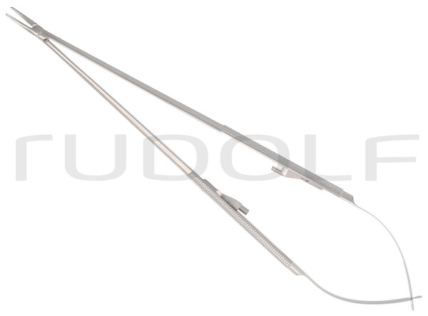 RU 5865-23G / Needle Holder Microgrip, Stand., Round Hdl Cvd., W. Ratchet, 23cm, 9"