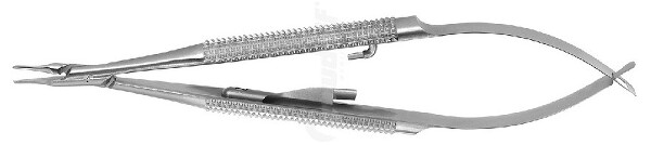 RU 5970-21 / Needle Holder Barraquer Str., W. Ratchet, 0,5mm, 11cm, 4 1/4"