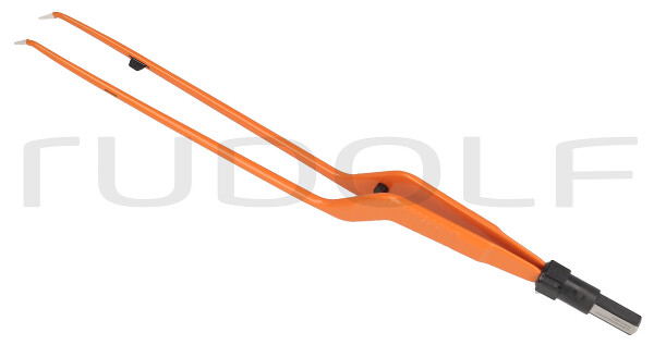 HF520-572 / Pinza Bipolar Non-Stick, Bayoneta, Angulada Hacia Adelante, Conector Plano 1 mm, 22 cm