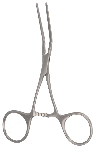 RU 7754-14 / Ring Handle Bulldog Clamp Cooley, Atr., Upwards Ang., Shanks Cvd., 12,5 cm - 5"