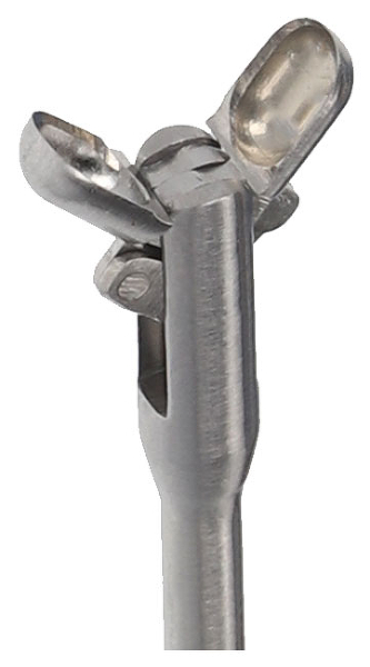 RU 8114-02/03 / Doppellöffel Zange, Vertikal Öffnend, Ø 3 mm, 110° N. Oben Geb., (Nl) 8 cm, mit LUER-LOCK