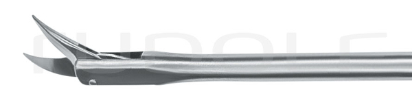 RU 8650-03/05 / Mcr. Scissors, Cvd. Rgt., FF-MOV. Shaft Length 23cm
/9", Conicø2/3mm
, Jaw 2mm

